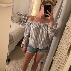 Striped white off the shoulder shirt